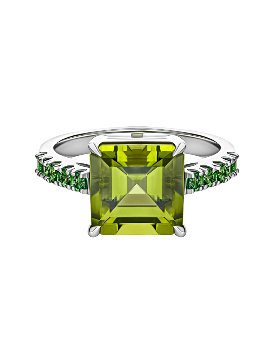 Anillo 14 k de oro blanco peridoto brillante Anillo 14 k de oro blanco peridoto brillante