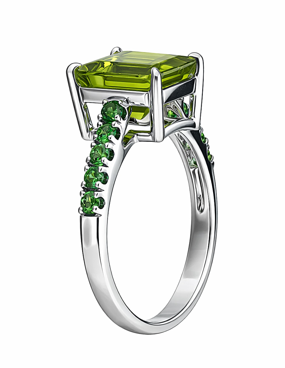 Anillo 14 k de oro blanco peridoto brillante 2