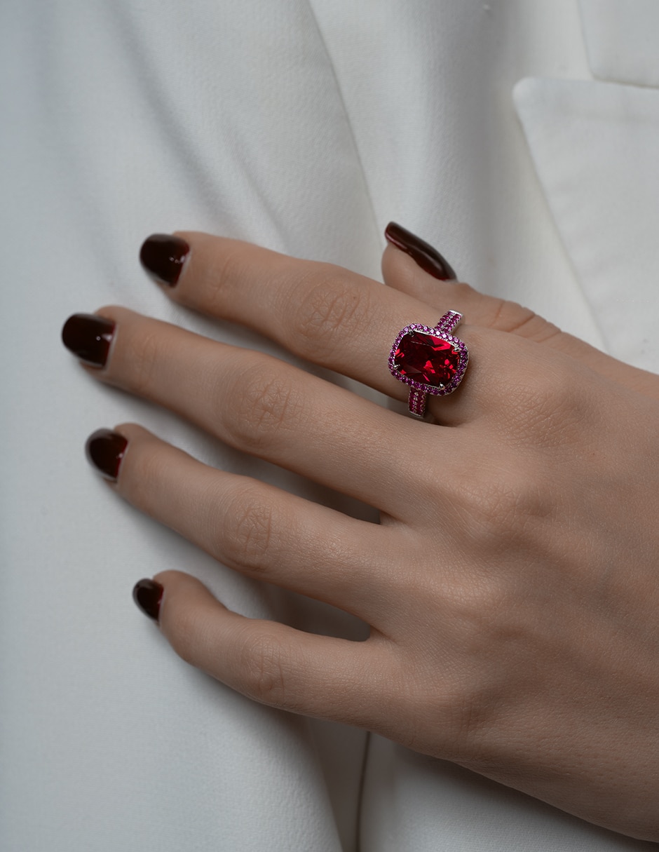 Anillo P 925 de plata rubí pavé 3