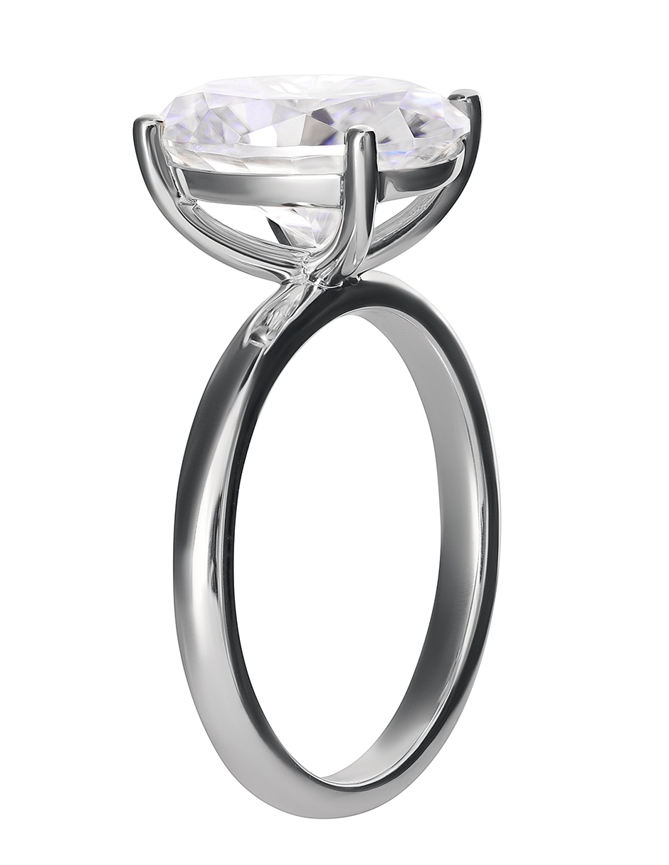 Anillo ovalado 14 k de oro blanco moissanita acabado brillante 5