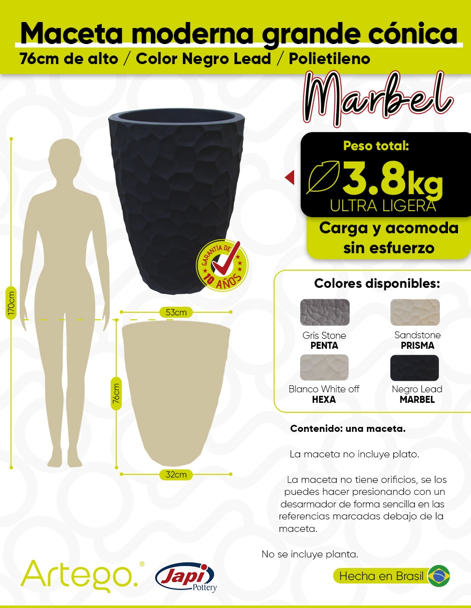 Maceta negro lead Marbel ultra ligera de Polietileno 7