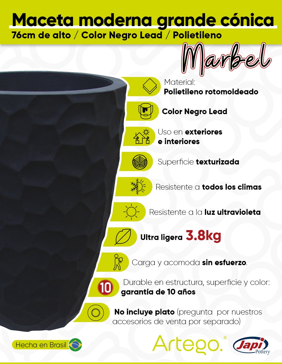 Maceta negro lead Marbel ultra ligera de Polietileno 5