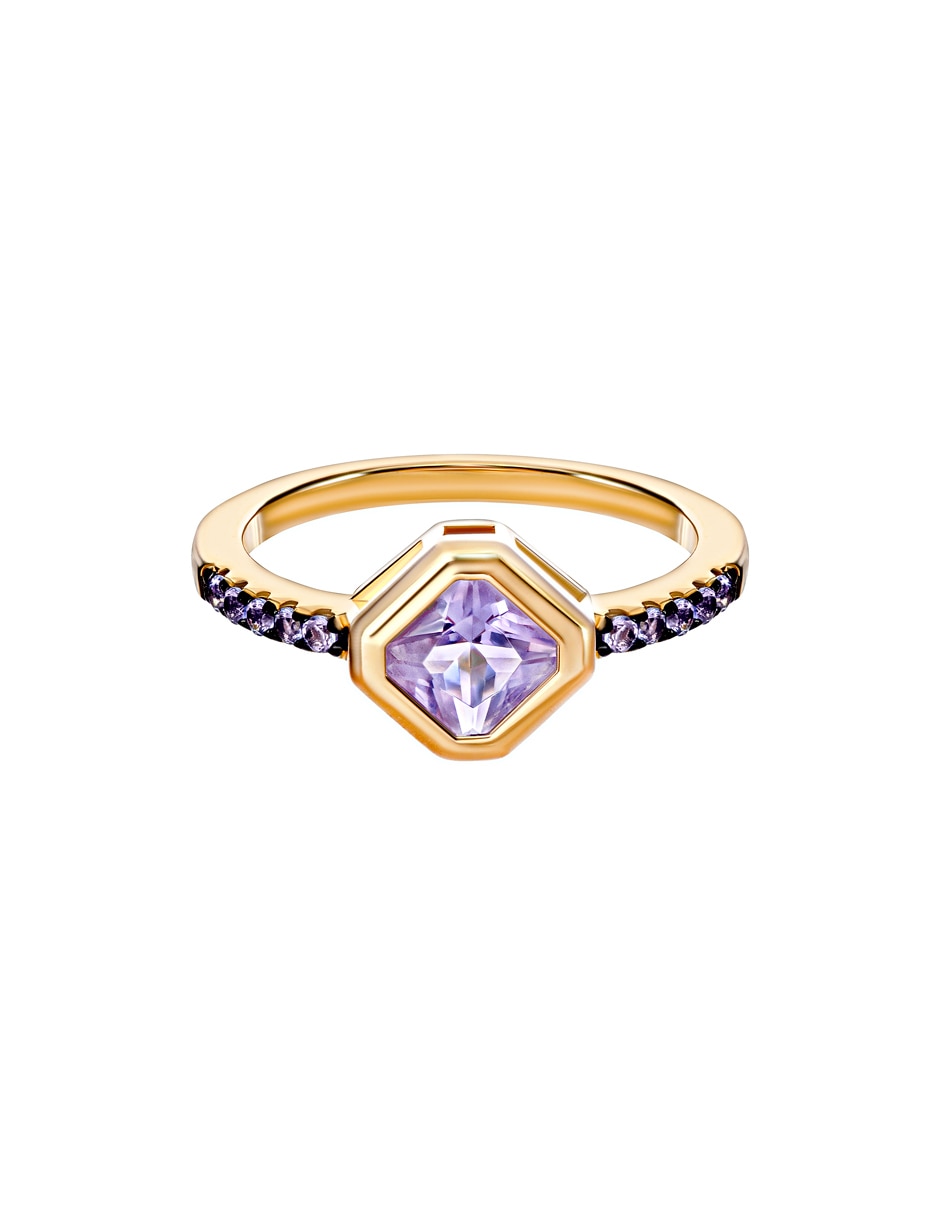 Anillo P 925 de plata amatista chapa de oro