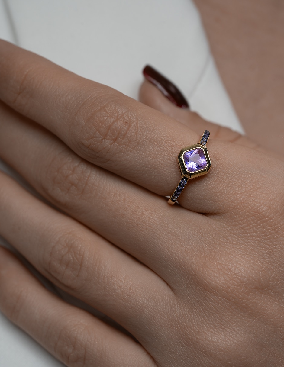 Anillo P 925 de plata amatista chapa de oro 4
