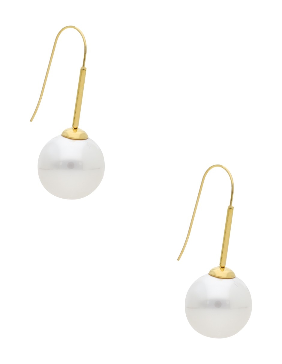 Aretes largos de perla con acabado brillante Aretes largos de perla con acabado brillante