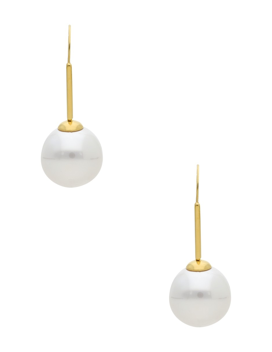 Aretes largos de perla Nuvi con acabado brillante