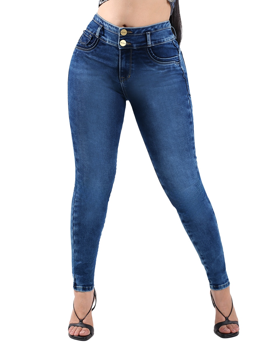 Jeans super skinny media cintura para mujer