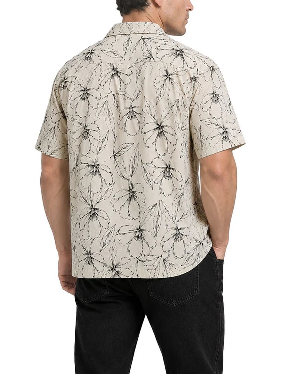 Camisa casual resort monochrome hibiscus de algodón manga corta para hombre 2