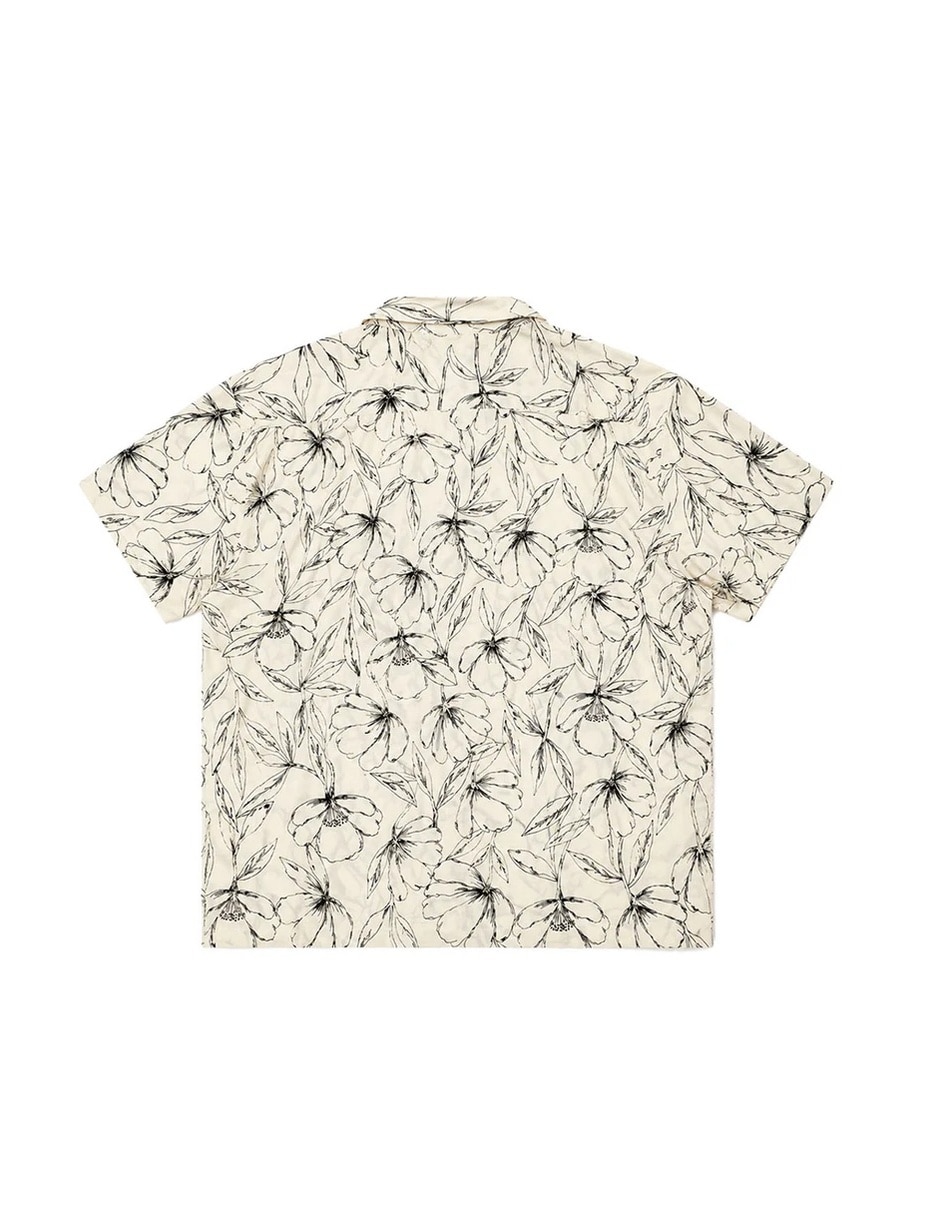 Camisa casual resort monochrome hibiscus de algodón manga corta para hombre 3