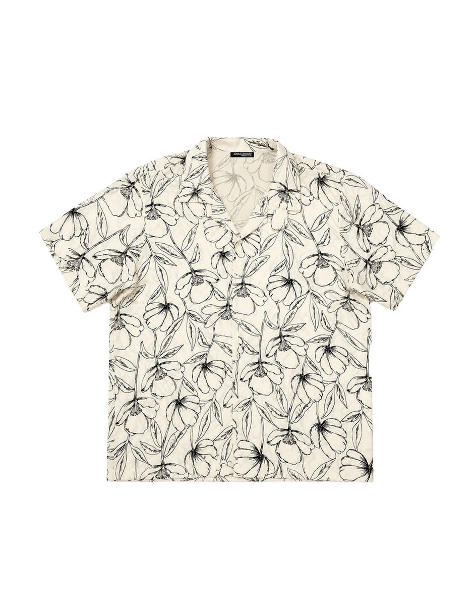 Camisa casual resort monochrome hibiscus de algodón manga corta para hombre 5