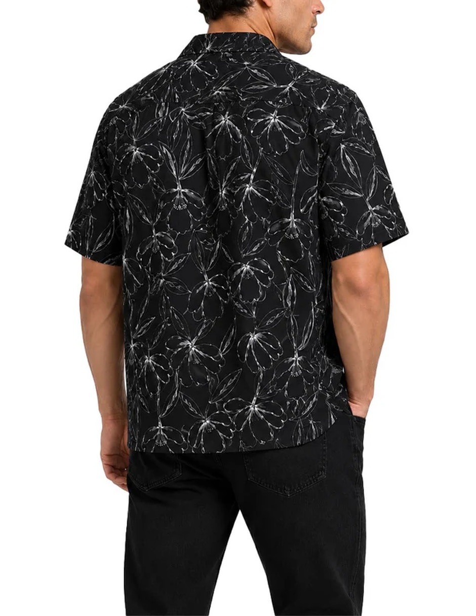 Camisa casual john leopard resort monochrome hibiscus de algodón manga corta para hombre