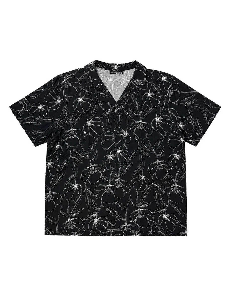 Camisa casual john leopard resort monochrome hibiscus de algodón manga corta para hombre