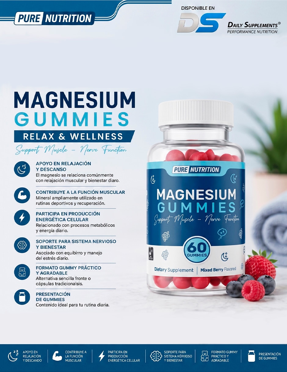 Suplementos alimenticios magnesium gummies con citrato de magnesio sabor cereza de 60 gomitas