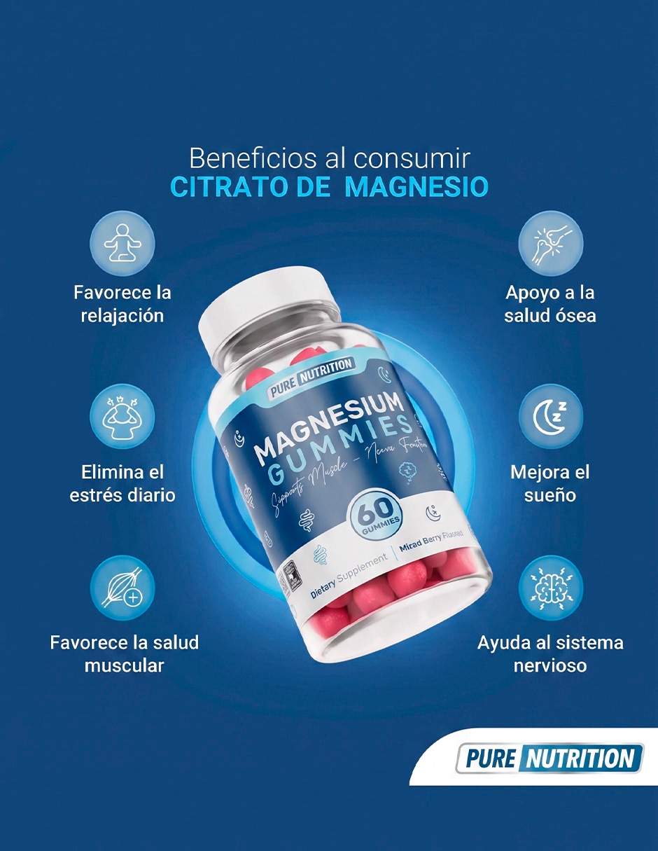 Suplementos alimenticios magnesium gummies con citrato de magnesio sabor cereza de 60 gomitas 6