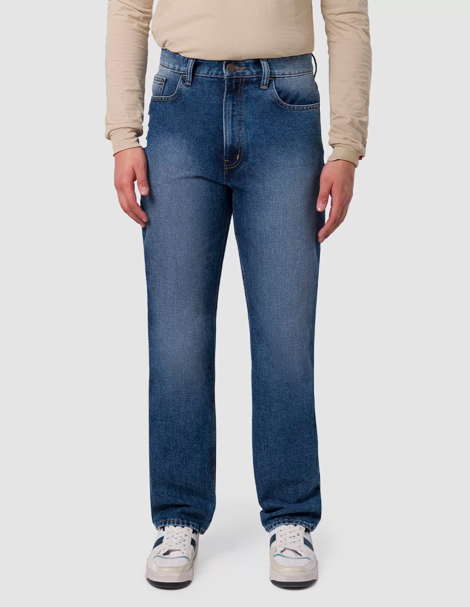 Jeans recto lavado medio para hombre Jeans recto lavado medio para hombre