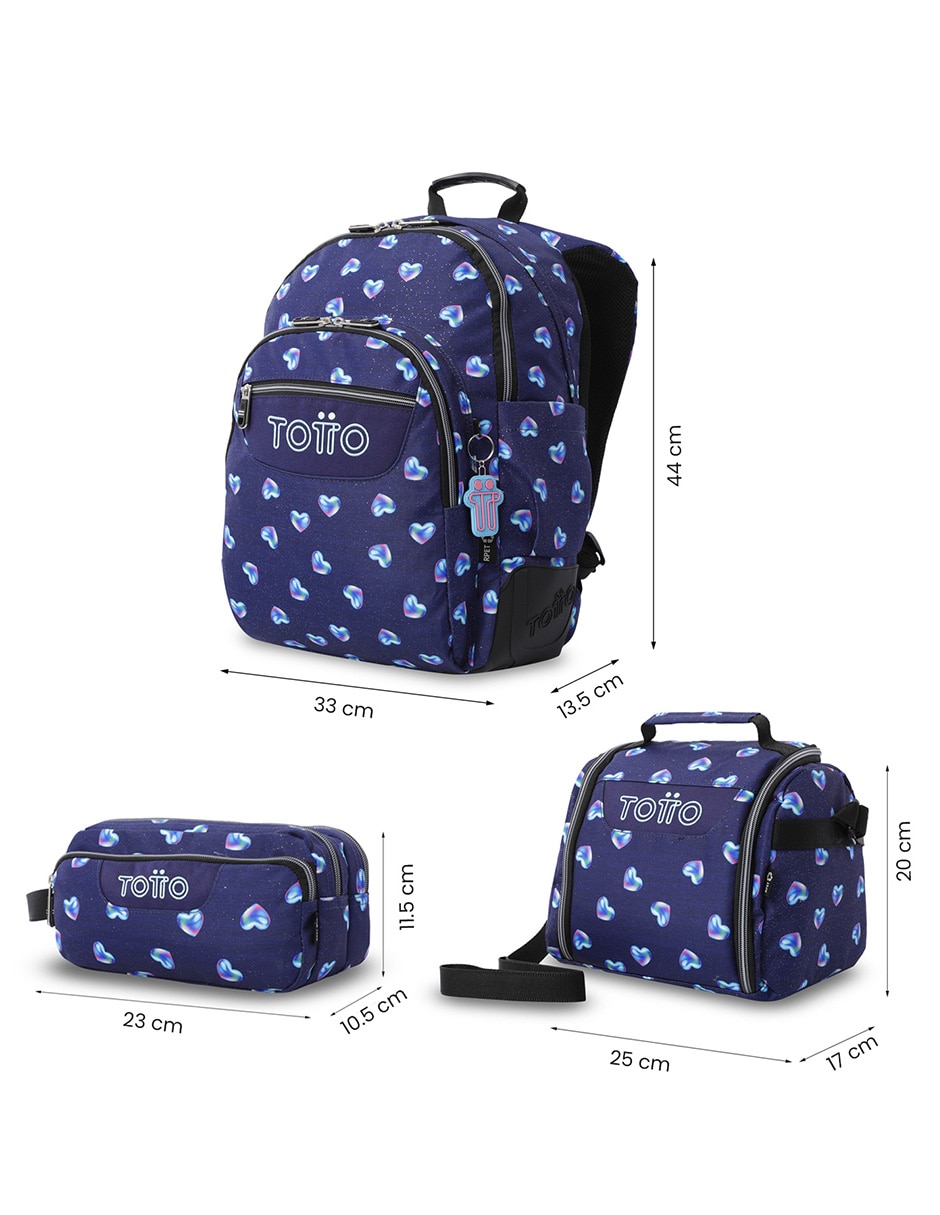 Set mochila escolar Totto Combo Rayol impermeable para niña