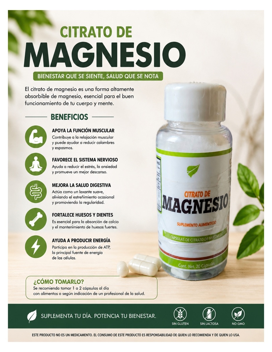 Citrato de magnesio Natural de 40 cápsulas