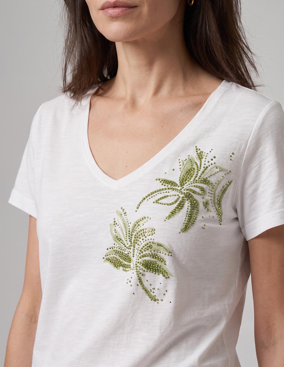 Playera manga corta cuello V para mujer 4