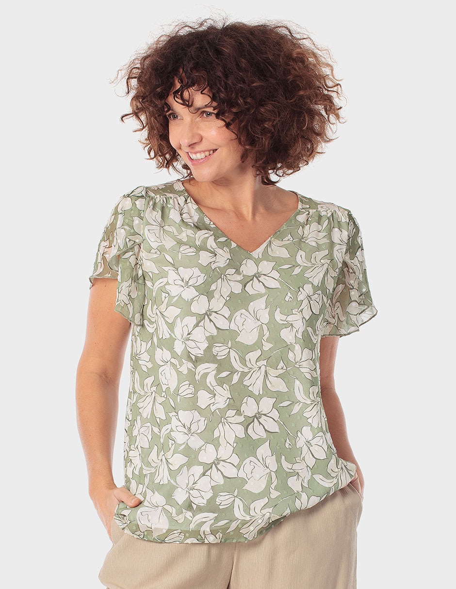 Playera manga corta cuello V para mujer