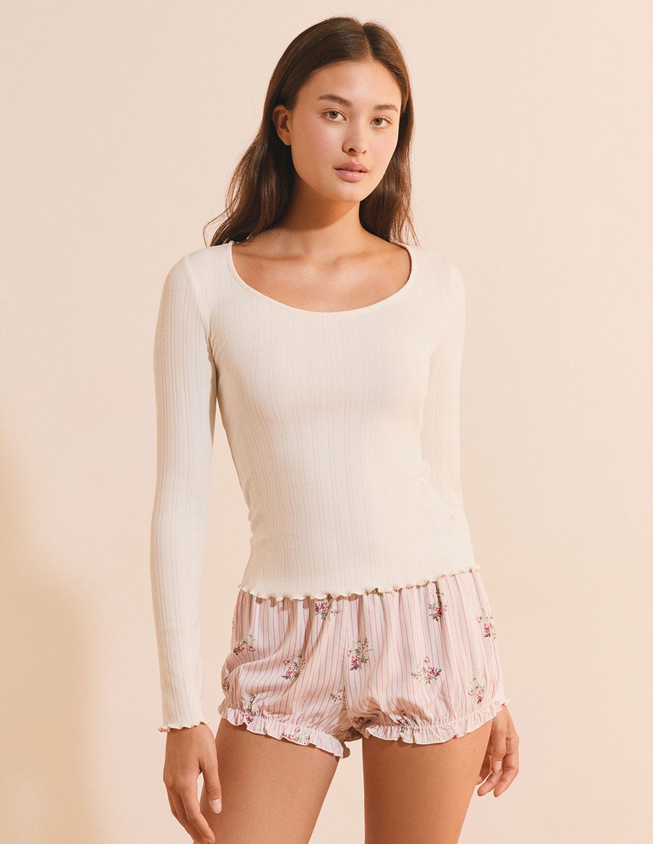 Playera pijama estampado a rayas para mujer