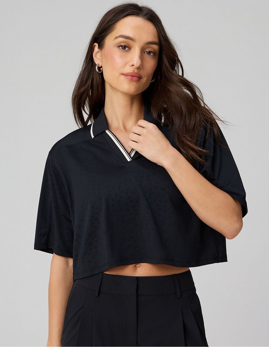 Playera tank manga al codo cuello polo mujer