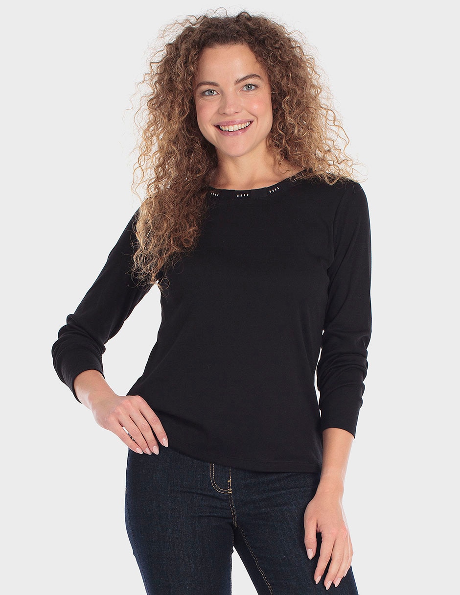 Playera manga 3/4 cuello redondo para mujer