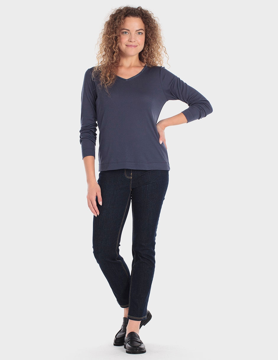 Playera manga 3/4 punt roma cuello v para mujer