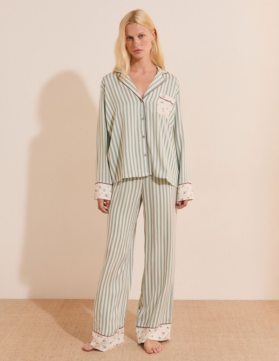 Playera pijama estampado a rayas para mujer 2