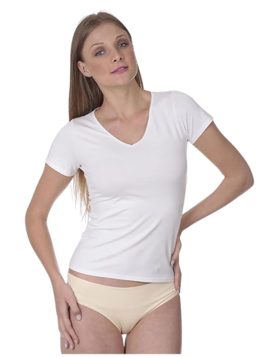 Camiseta cuello V regular manga corta de algodón pima