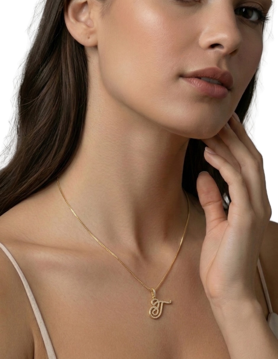 Collar con dije de letras de oro laminado 14 k 4