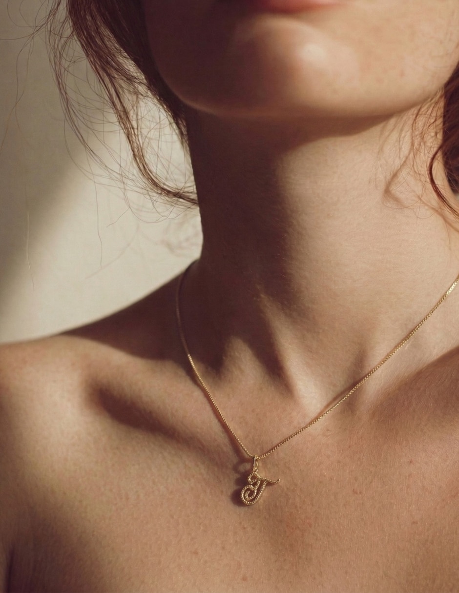Collar con dije de letras de oro laminado 14 k 9
