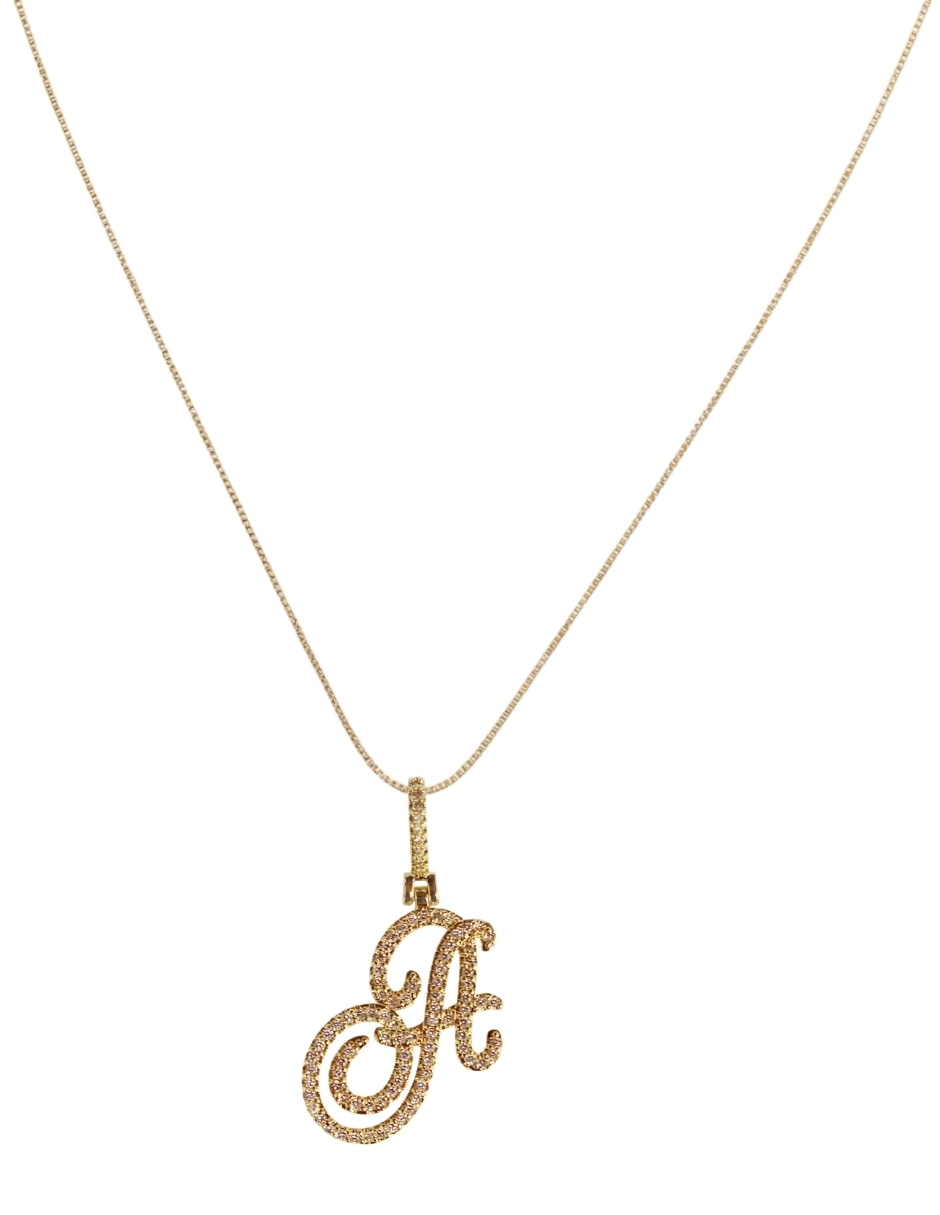 Collar con dije de letras de oro laminado 14 k