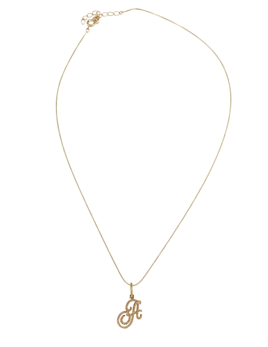 Collar con dije de letras de oro laminado 14 k