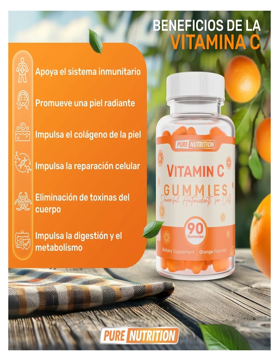 Gomitas de Vitamina C Pure Nutrition sabor naranja de 90 gomitas
