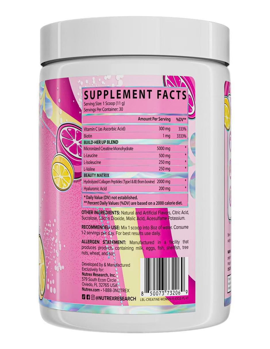 Creatina para mujeres booty y beauty Nutrex Research sabor limonada rosa de 315 g 2