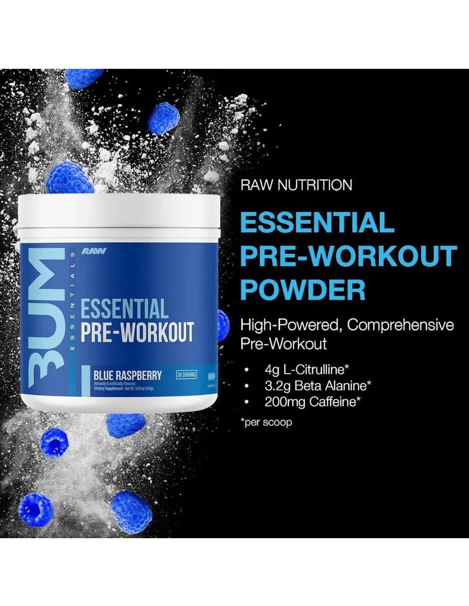 Cbum Essential Pre-Workout Raw con Citrulina sabor blueberry de 420 g 3
