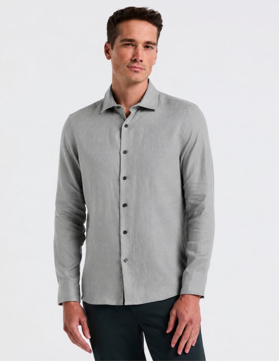 Camisa business casual de lino manga larga para hombre Camisa business casual de lino manga larga para hombre