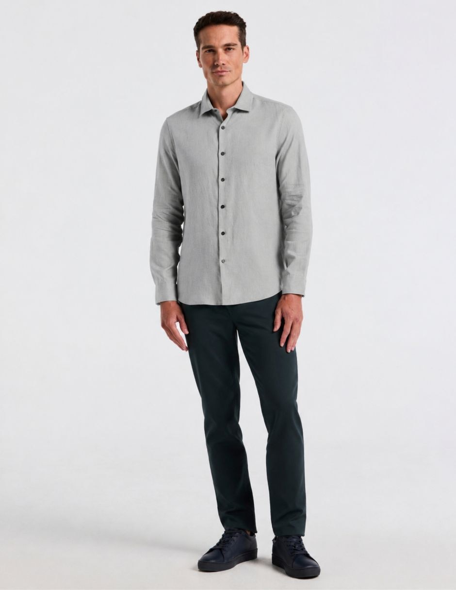 Camisa business casual de lino manga larga para hombre 2