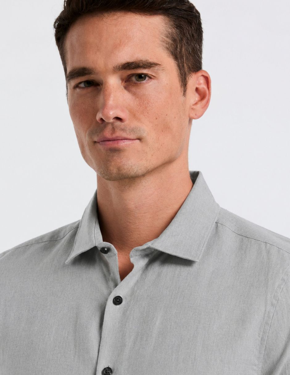 Camisa business casual de lino manga larga para hombre 4