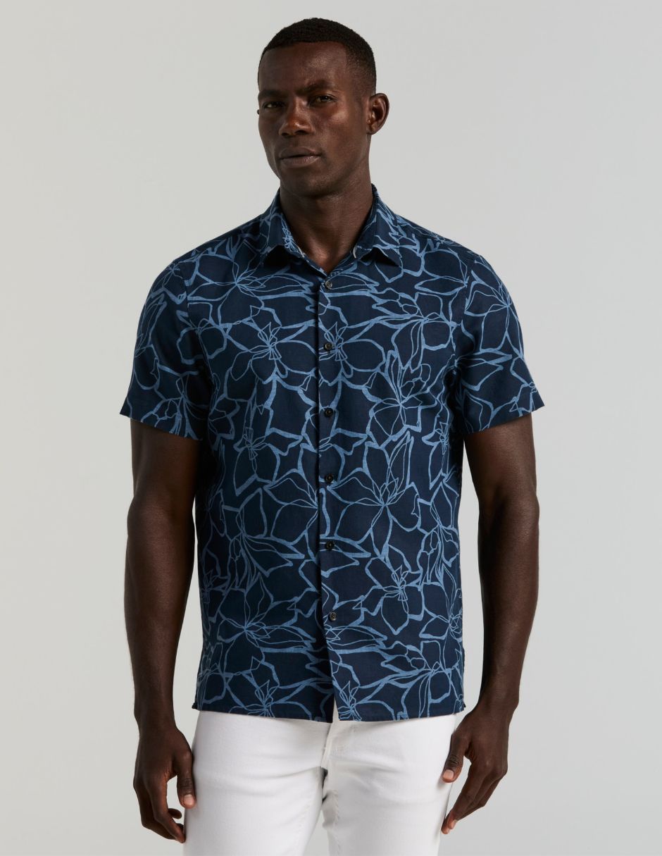Camisa casual de lino y algodón manga corta para hombre Camisa casual de lino y algodón manga corta para hombre