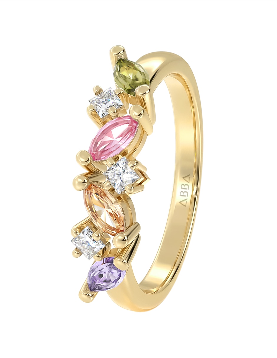 Anillo abba joyas 14 k de oro zirconia brillante
