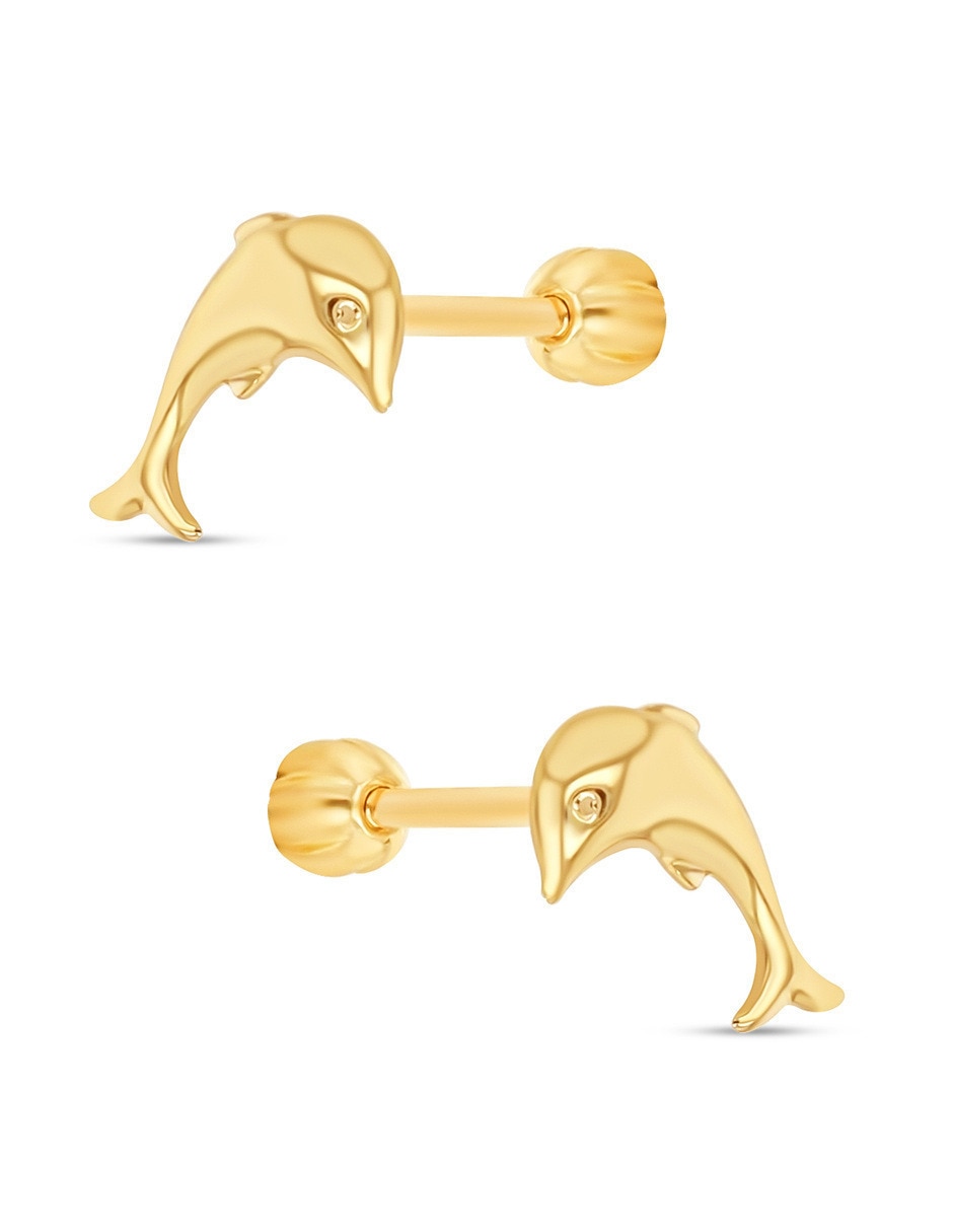 Broqueles de delfín de oro amarillo 14 k con acabado brillante 2