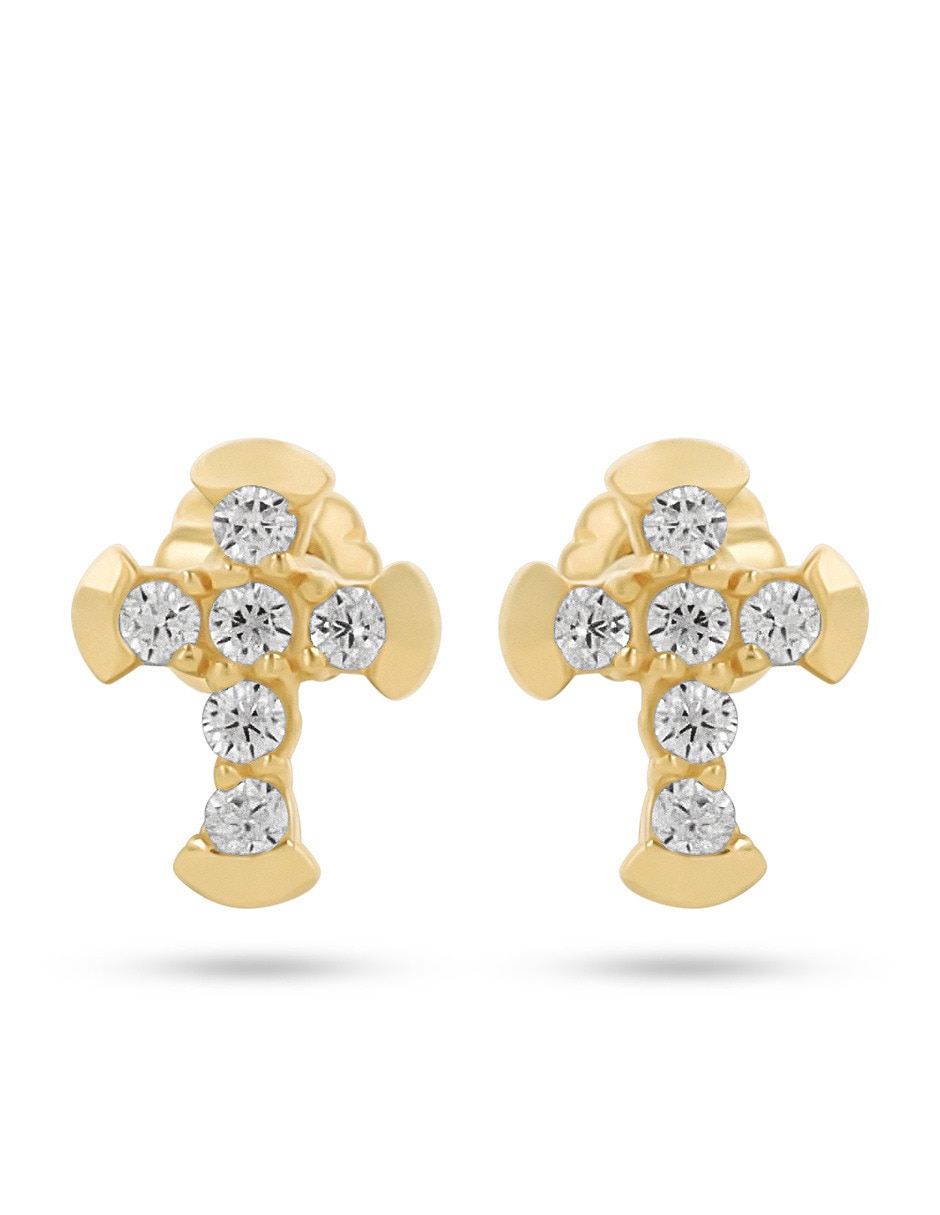 Broqueles de cruz de oro amarillo 10 k con acabado brillante zirconia Broqueles de cruz de oro amarillo 10 k con acabado brillante zirconia