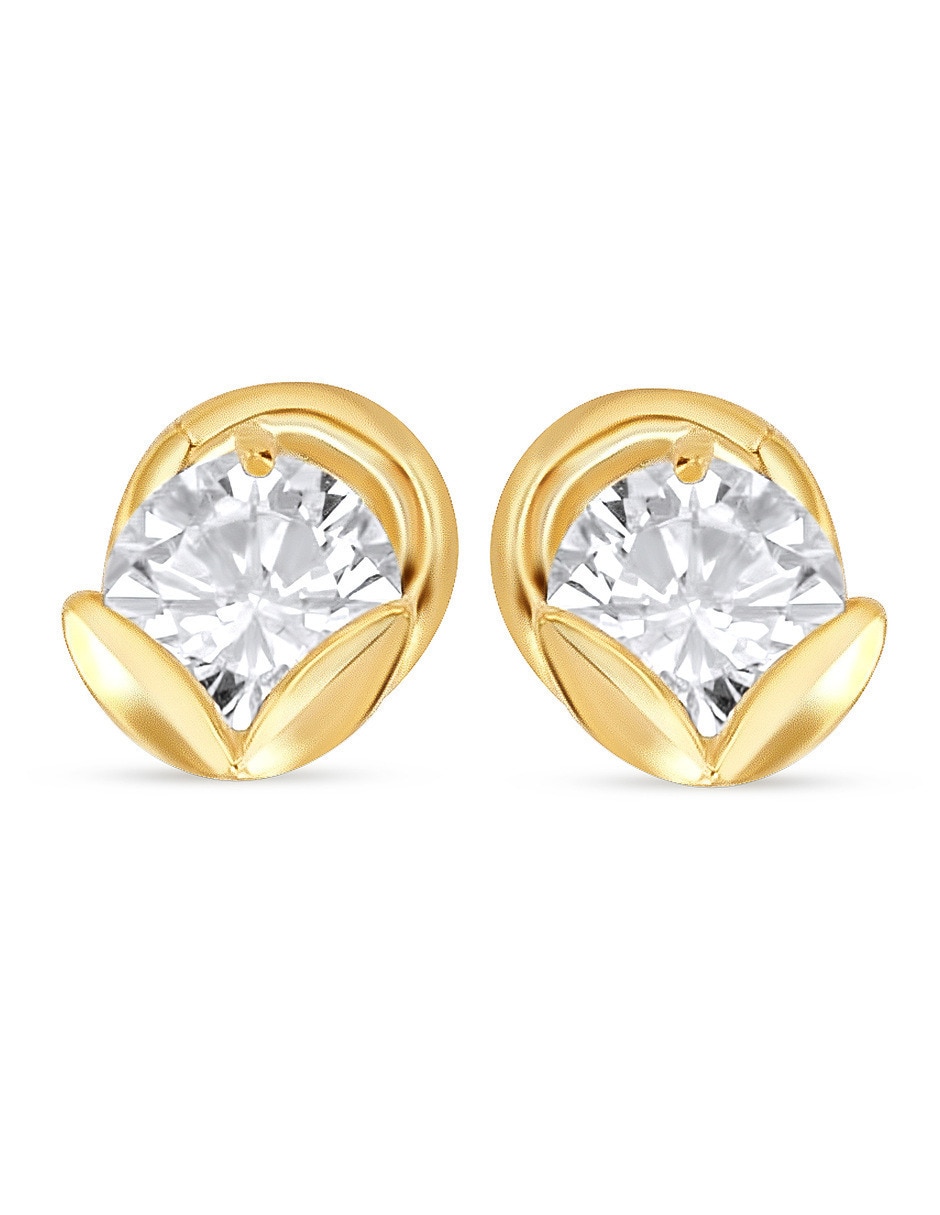 Broqueles de hoja hoja de oro amarillo 14 k con acabado brillante zirconia Broqueles de hoja hoja de oro amarillo 14 k con acabado brillante zirconia