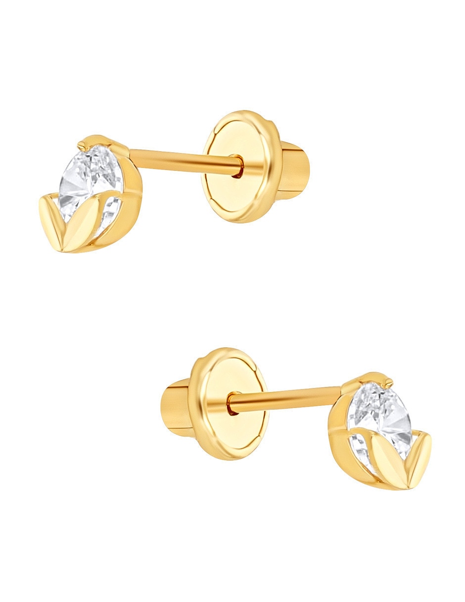 Broqueles de hoja hoja de oro amarillo 14 k con acabado brillante zirconia 2