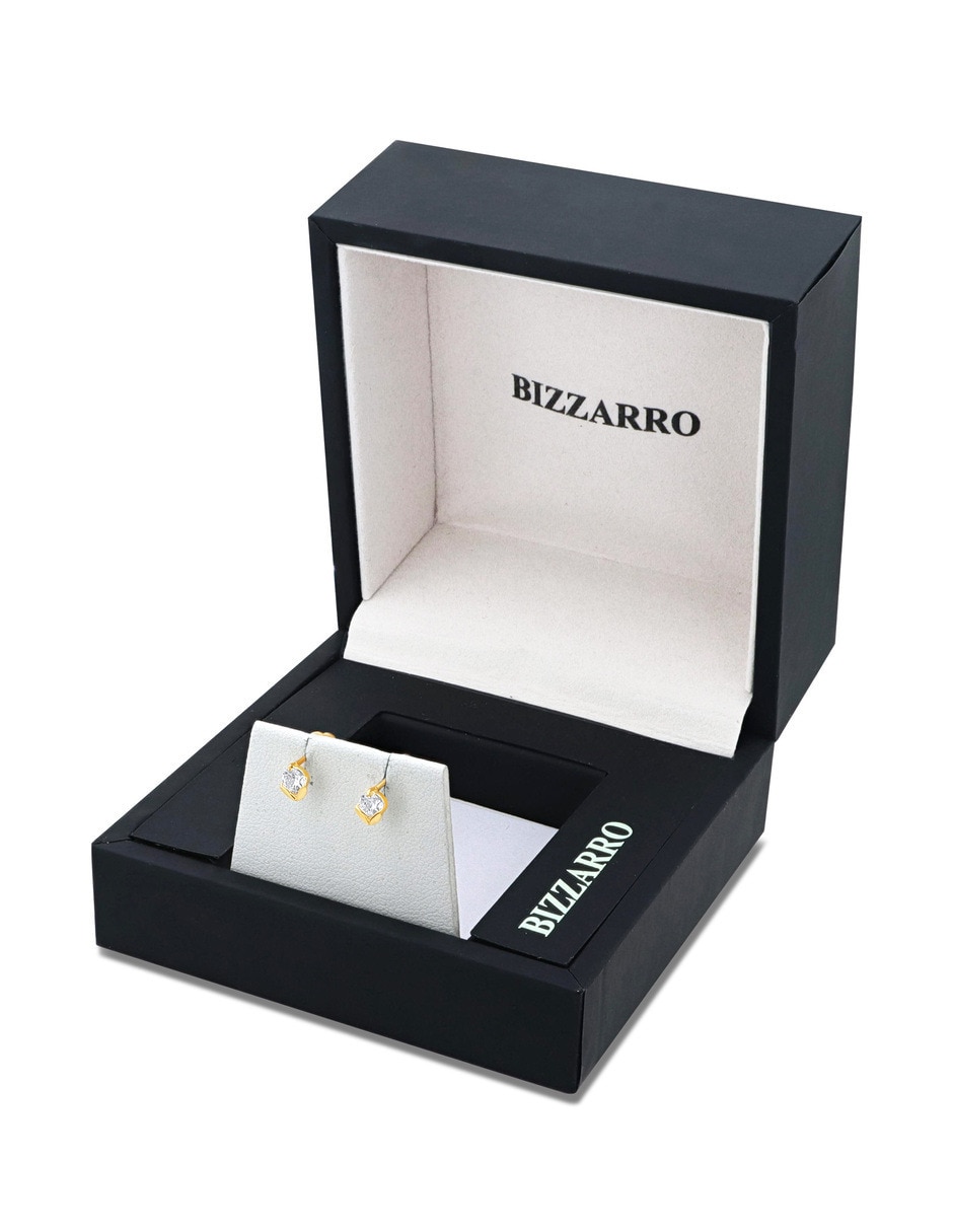 Broqueles de hoja hoja de oro amarillo 14 k con acabado brillante zirconia 3