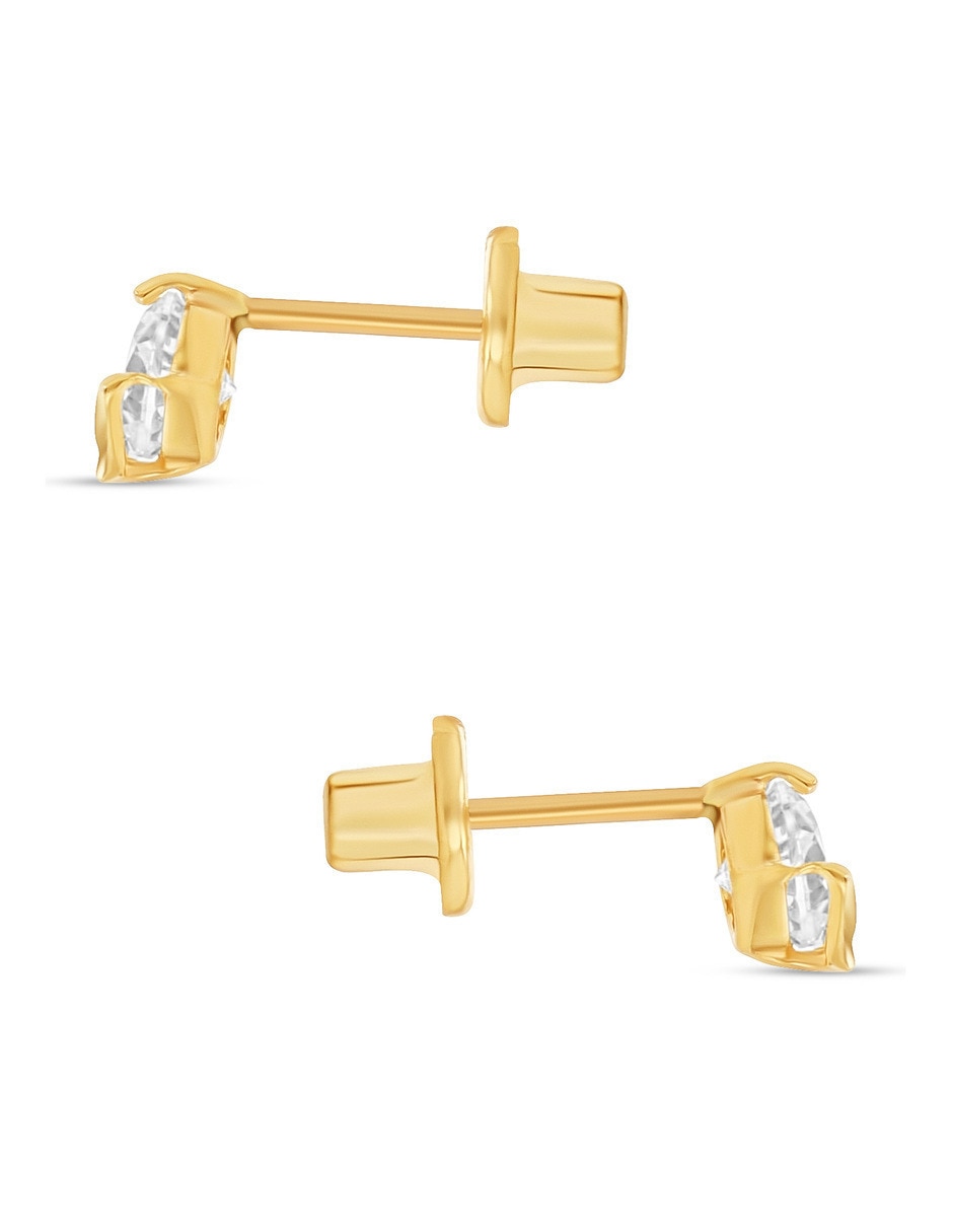 Broqueles de hoja hoja de oro amarillo 14 k con acabado brillante zirconia 4