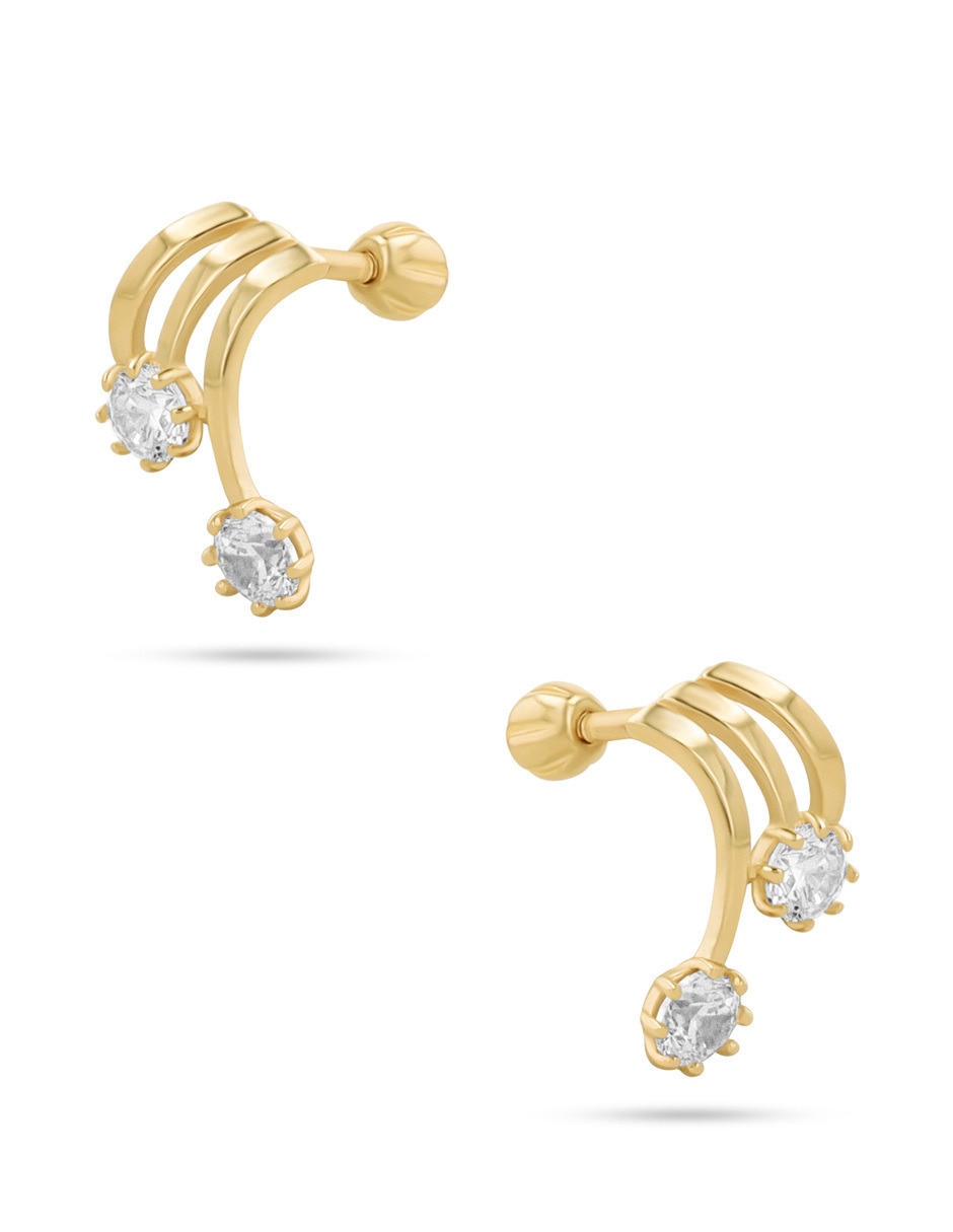 Broqueles de flor flor de oro amarillo 10 k con acabado brillante zirconia 2