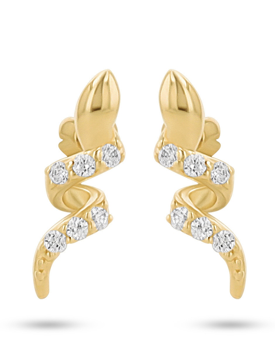 Broqueles de serpiente de oro amarillo 10 k con acabado brillante zirconia Broqueles de serpiente de oro amarillo 10 k con acabado brillante zirconia