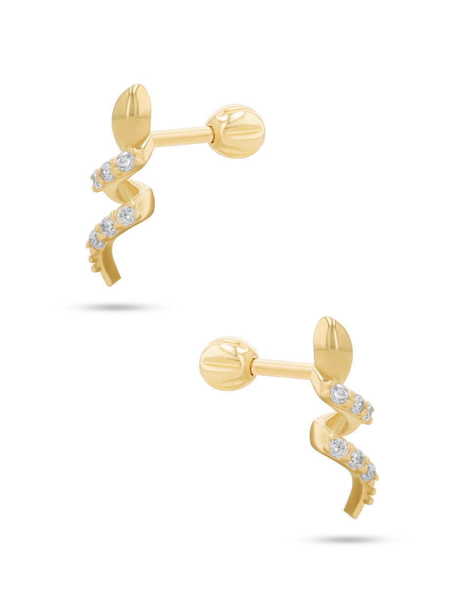 Broqueles de serpiente de oro amarillo 10 k con acabado brillante zirconia 2